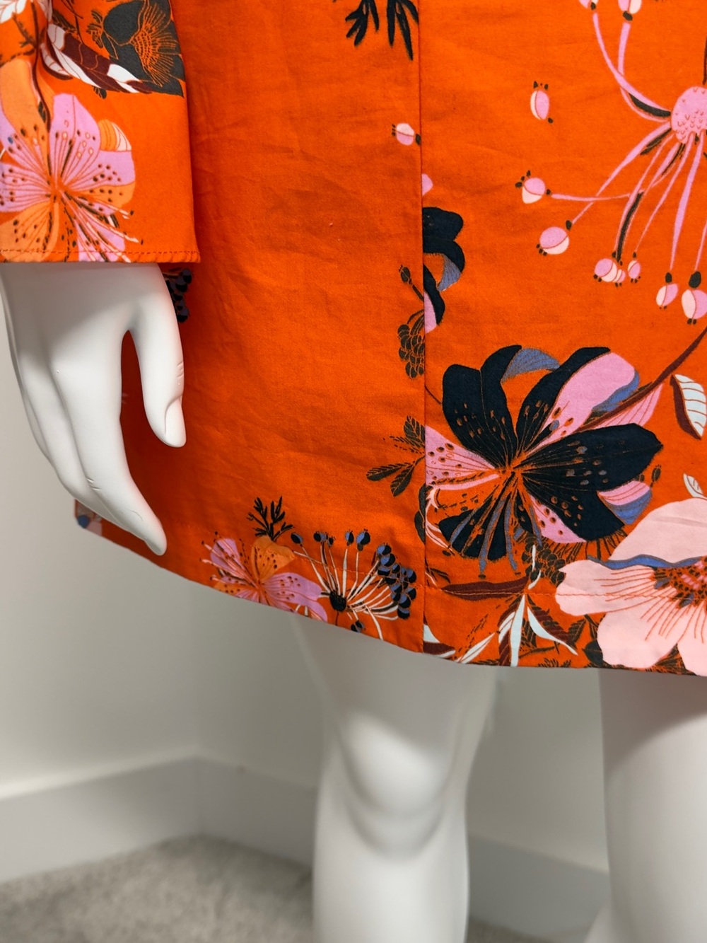 Free People Orange Floral Boho Mini Dress Large Bell Sleeve 100% Cotton - Picture 4 of 11